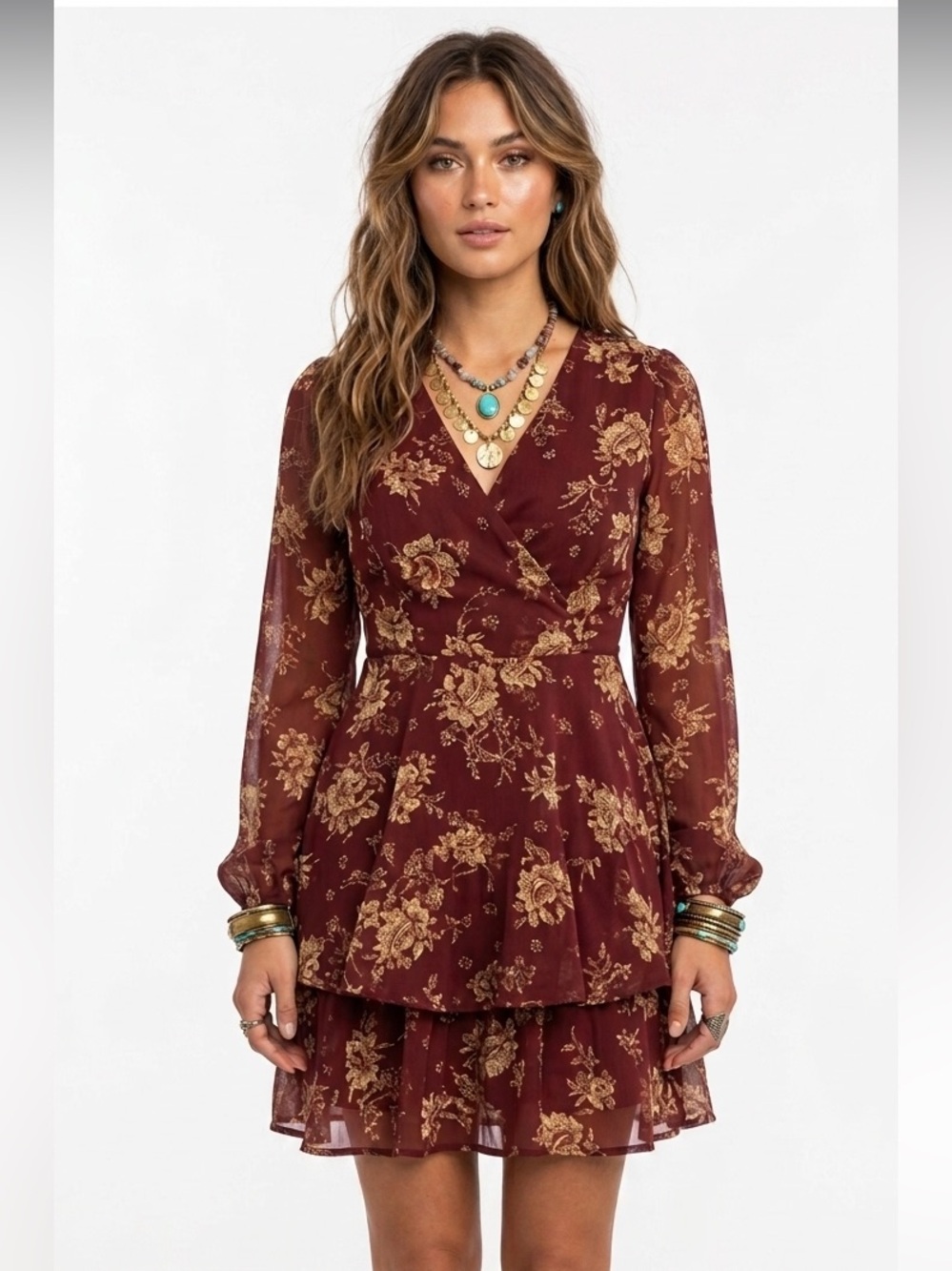 Japna Floral Ruffled Mini Dress Western Bohemian Small
